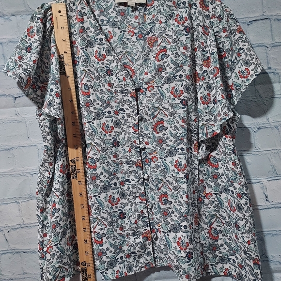 Loft Large Floral Ruffle Sleeve Button Up Top Prairie Cottagecore Office Casual - Picture 9 of 10